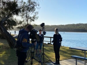 Filming with SBS News at Lake Conjola